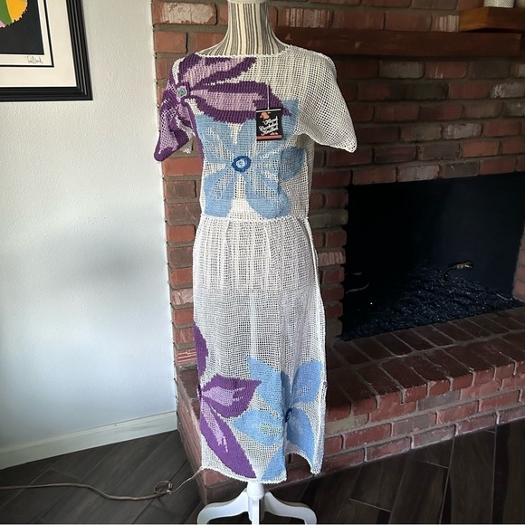 NWT Lim’s Shanghai Hand Crocheted Knitted Floral Midi Dress Sz S - Picture 1 of 9